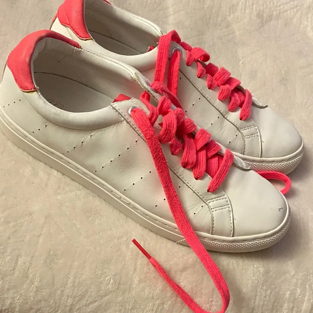 J. Crew leather White and Neon Pink Sneakers
